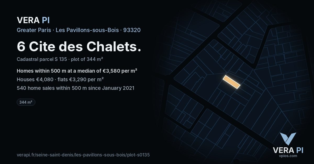 6 Cite des Chalets, Les Pavillons-sous-Bois at night – the plot lit, the parcels around coloured by the prices near them
