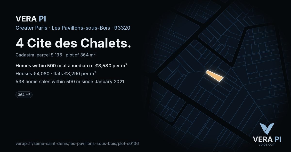 4 Cite des Chalets, Les Pavillons-sous-Bois at night – the plot lit, the parcels around coloured by the prices near them