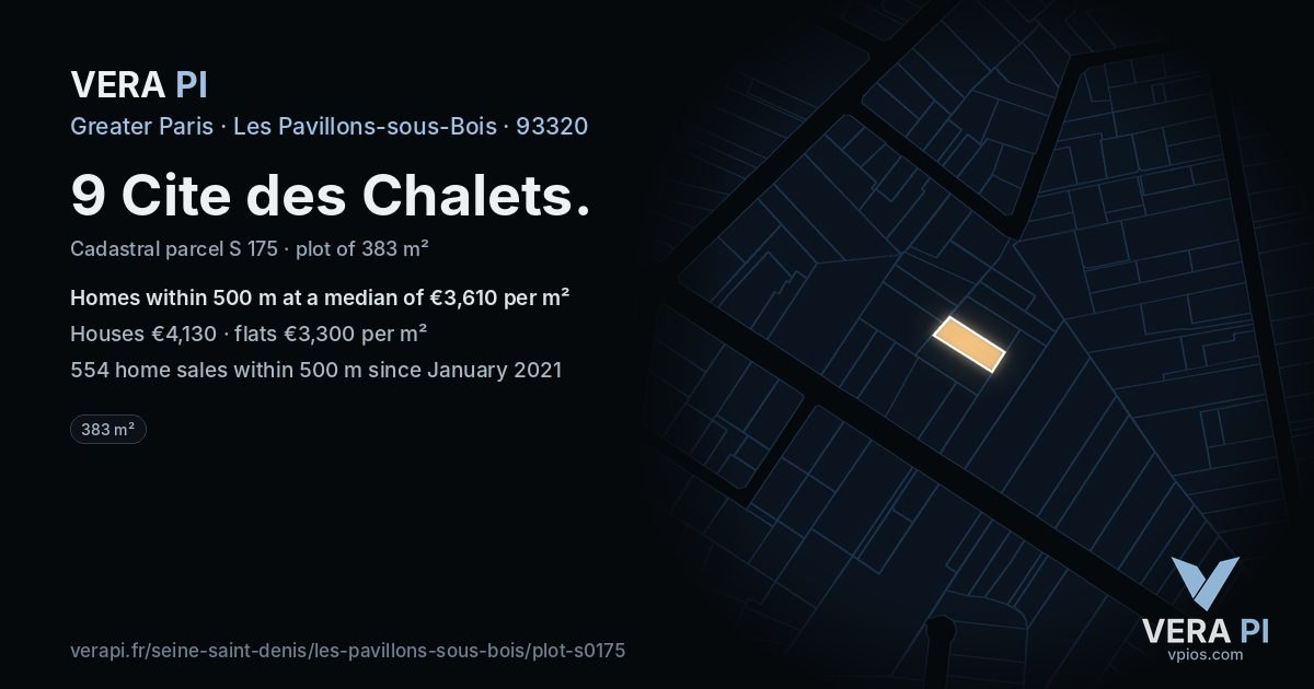 9 Cite des Chalets, Les Pavillons-sous-Bois at night – the plot lit, the parcels around coloured by the prices near them