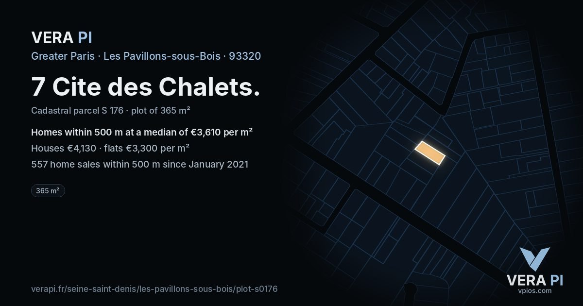 7 Cite des Chalets, Les Pavillons-sous-Bois at night – the plot lit, the parcels around coloured by the prices near them