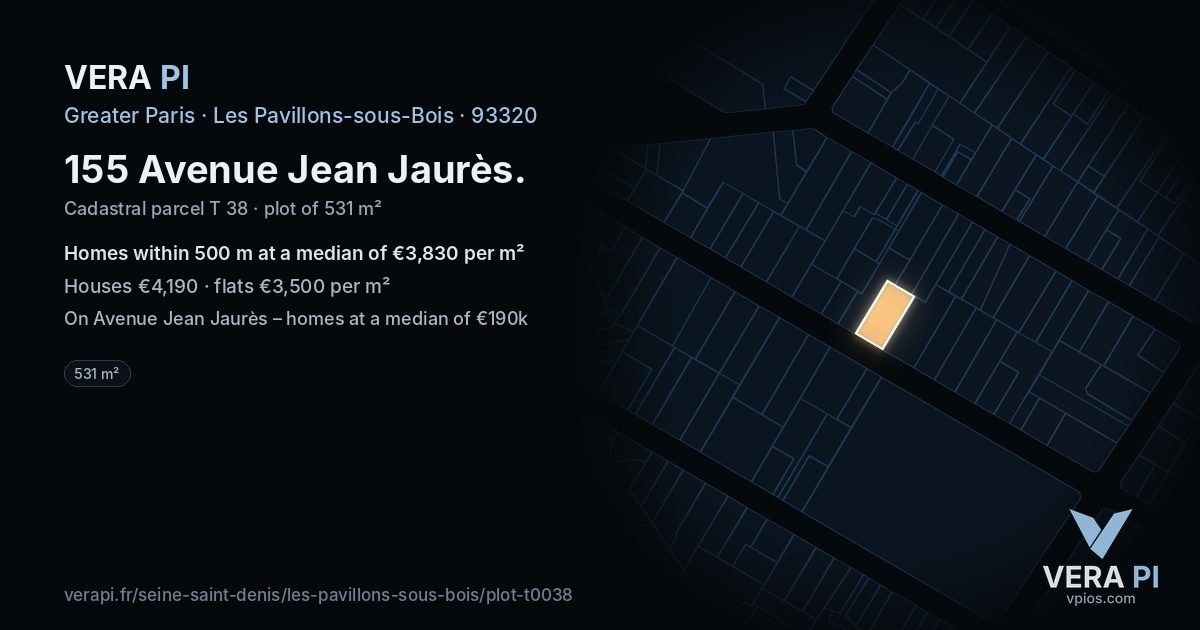 155 Avenue Jean Jaurès, Les Pavillons-sous-Bois at night – the plot lit, the parcels around coloured by the prices near them