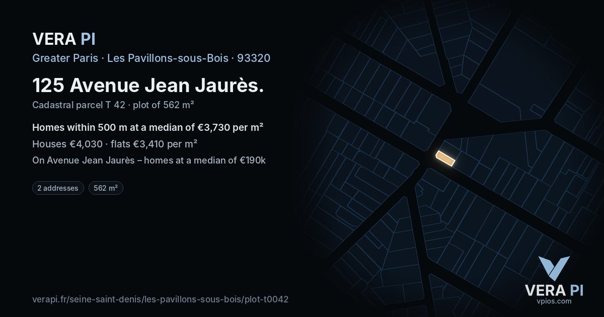 125 Avenue Jean Jaurès, Les Pavillons-sous-Bois at night – the plot lit, the parcels around coloured by the prices near them