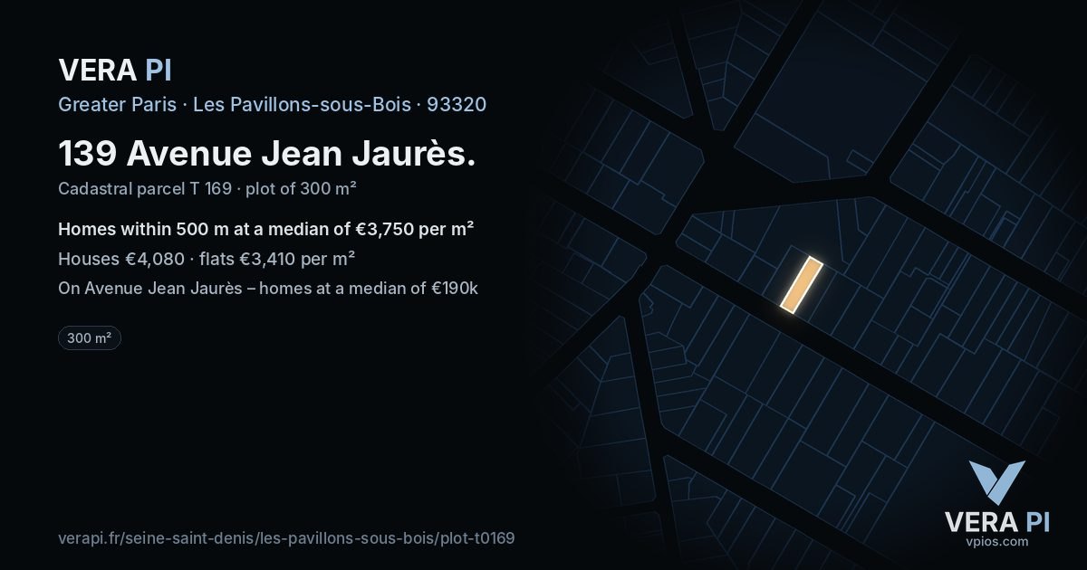 139 Avenue Jean Jaurès, Les Pavillons-sous-Bois at night – the plot lit, the parcels around coloured by the prices near them