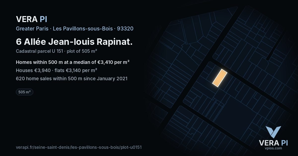6 Allée Jean-louis Rapinat, Les Pavillons-sous-Bois at night – the plot lit, the parcels around coloured by the prices near them