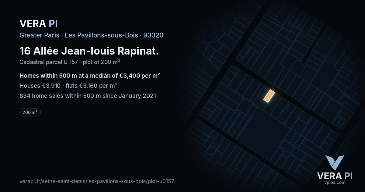 16 Allée Jean-louis Rapinat, Les Pavillons-sous-Bois at night – the plot lit, the parcels around coloured by the prices near them