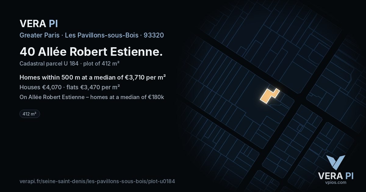40 Allée Robert Estienne, Les Pavillons-sous-Bois at night – the plot lit, the parcels around coloured by the prices near them