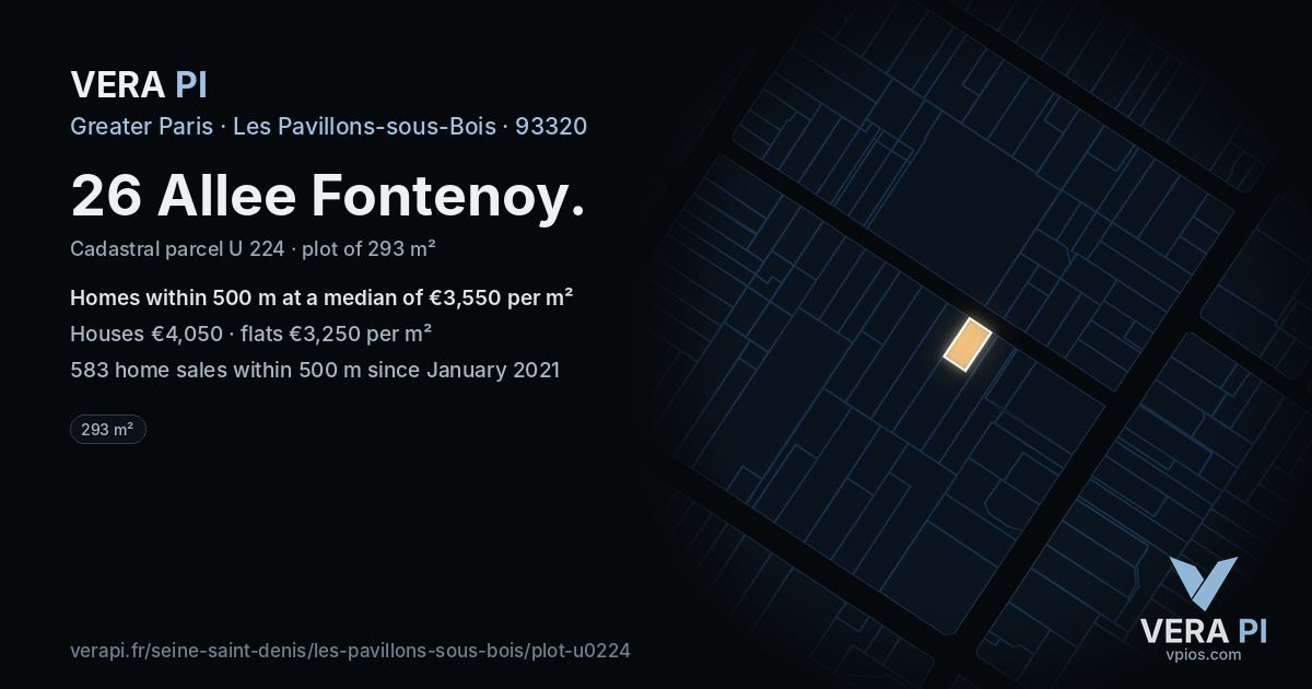 26 Allee Fontenoy, Les Pavillons-sous-Bois at night – the plot lit, the parcels around coloured by the prices near them