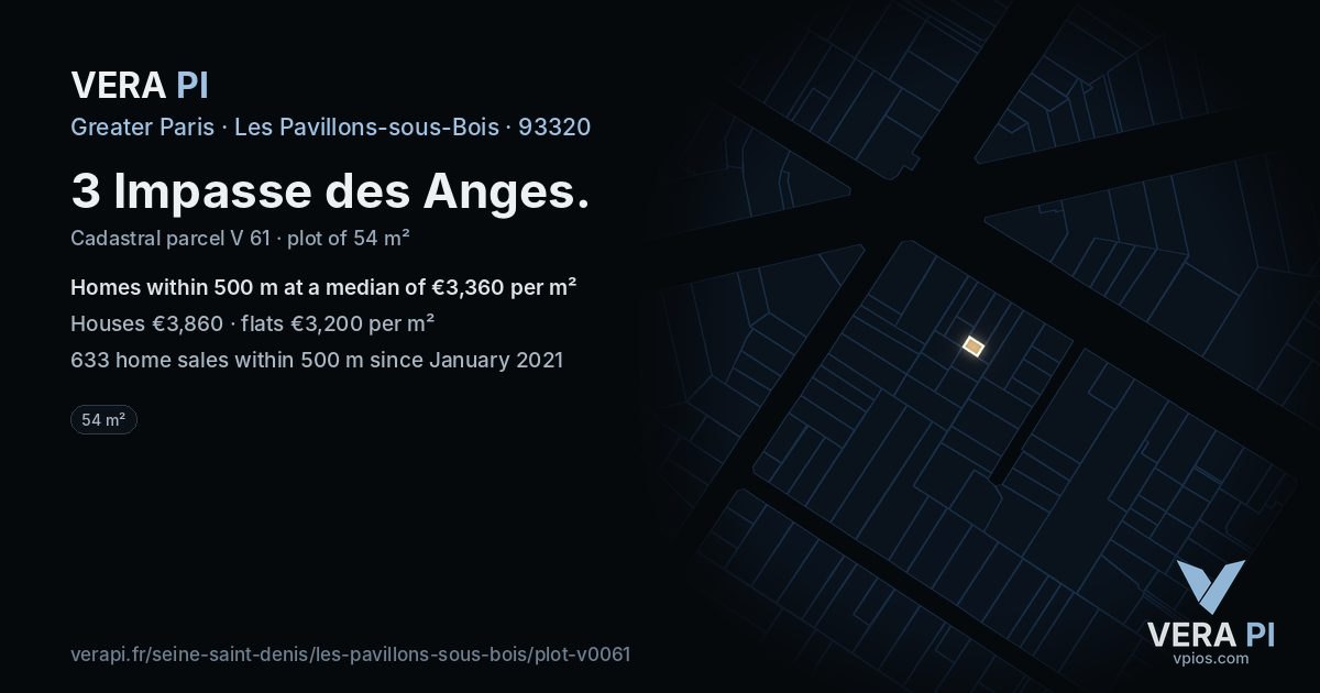 3 Impasse des Anges, Les Pavillons-sous-Bois at night – the plot lit, the parcels around coloured by the prices near them