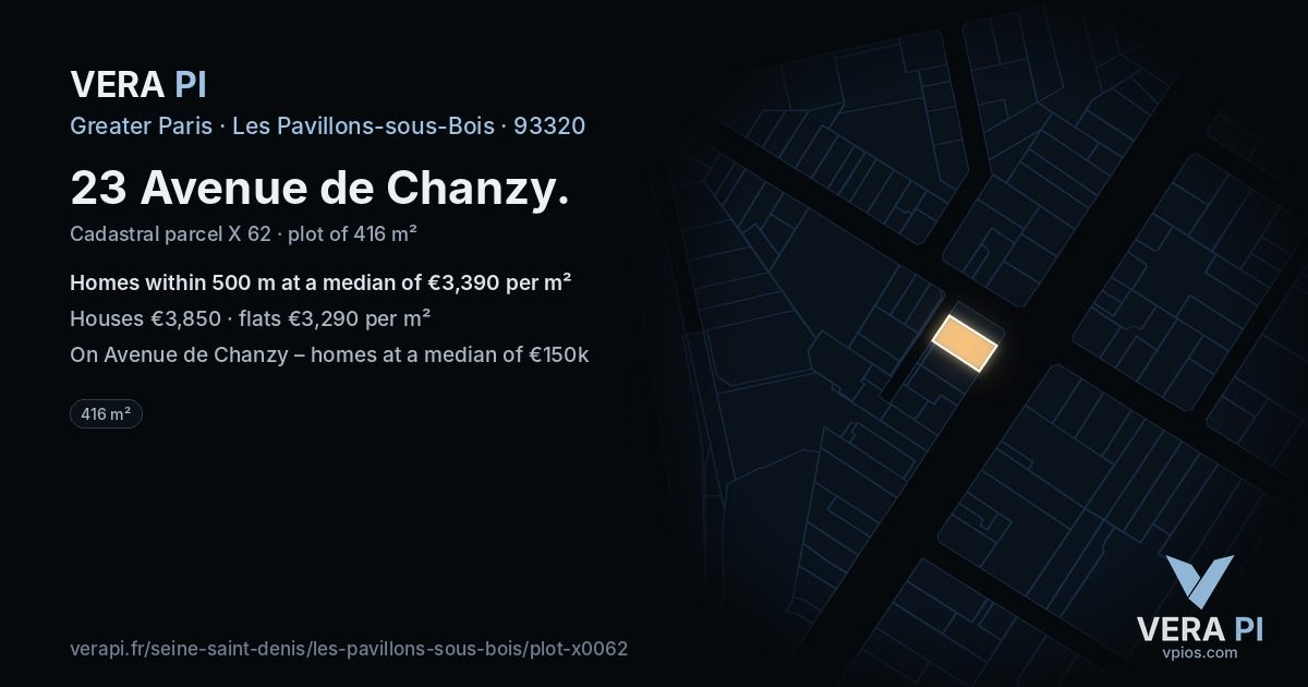 23 Avenue de Chanzy, Les Pavillons-sous-Bois at night – the plot lit, the parcels around coloured by the prices near them