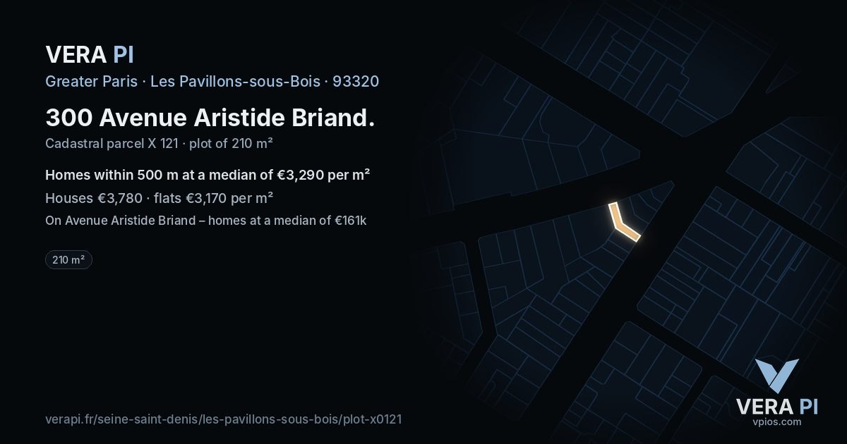300 Avenue Aristide Briand, Les Pavillons-sous-Bois at night – the plot lit, the parcels around coloured by the prices near them