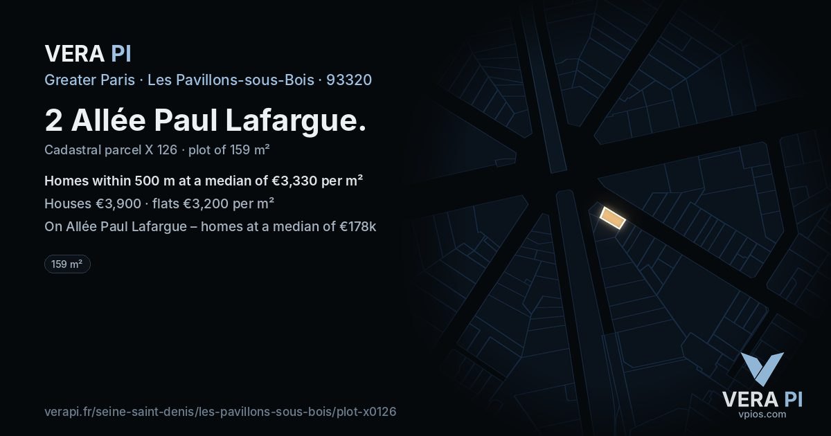 2 Allée Paul Lafargue, Les Pavillons-sous-Bois at night – the plot lit, the parcels around coloured by the prices near them