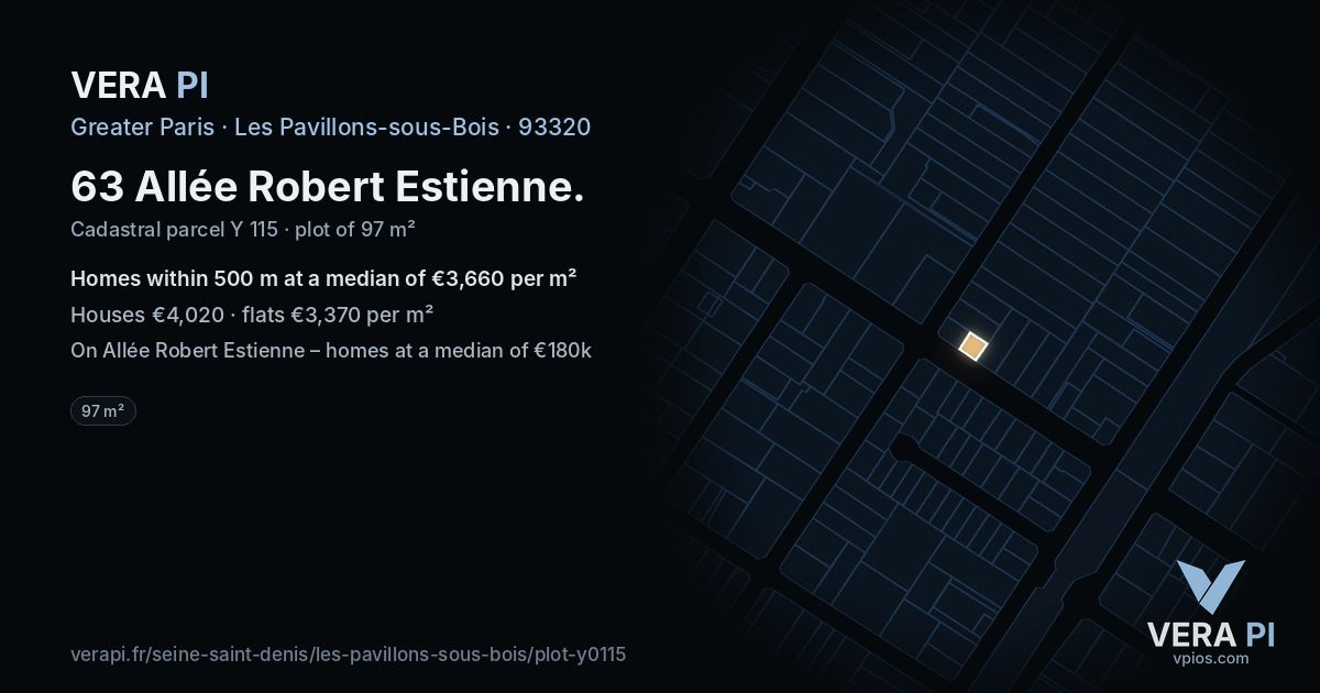 63 Allée Robert Estienne, Les Pavillons-sous-Bois at night – the plot lit, the parcels around coloured by the prices near them