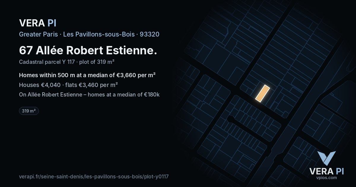 67 Allée Robert Estienne, Les Pavillons-sous-Bois at night – the plot lit, the parcels around coloured by the prices near them