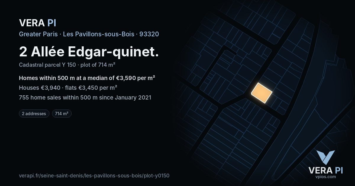 2 Allée Edgar-quinet, Les Pavillons-sous-Bois at night – the plot lit, the parcels around coloured by the prices near them