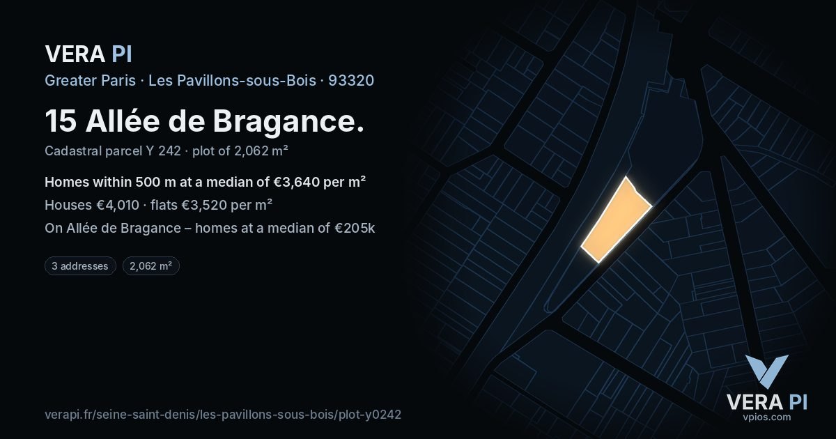 15 Allée de Bragance, Les Pavillons-sous-Bois at night – the plot lit, the parcels around coloured by the prices near them