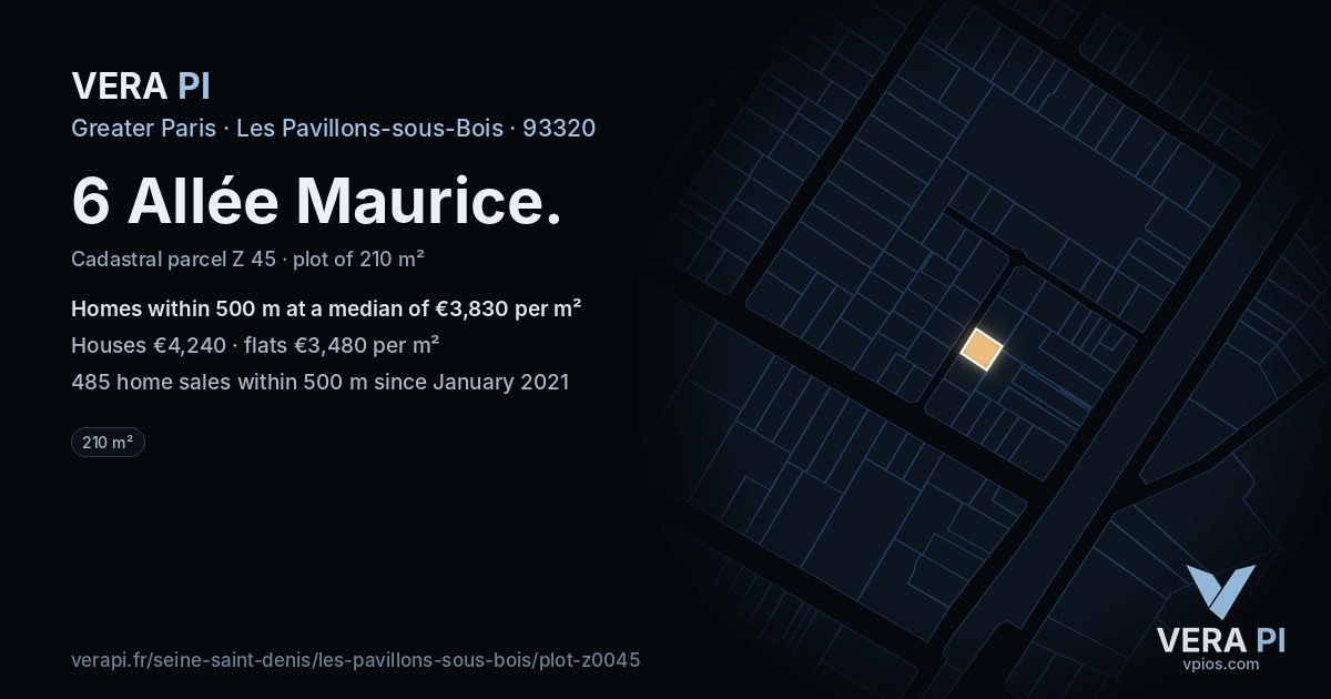 6 Allée Maurice, Les Pavillons-sous-Bois at night – the plot lit, the parcels around coloured by the prices near them