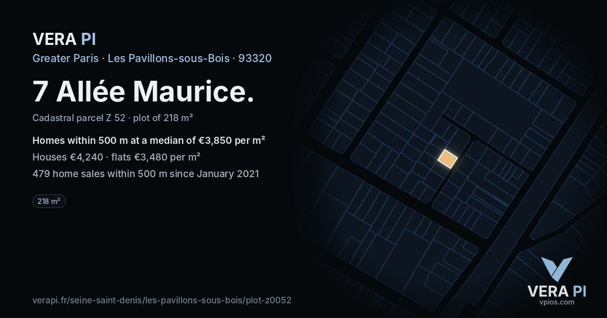 7 Allée Maurice, Les Pavillons-sous-Bois at night – the plot lit, the parcels around coloured by the prices near them