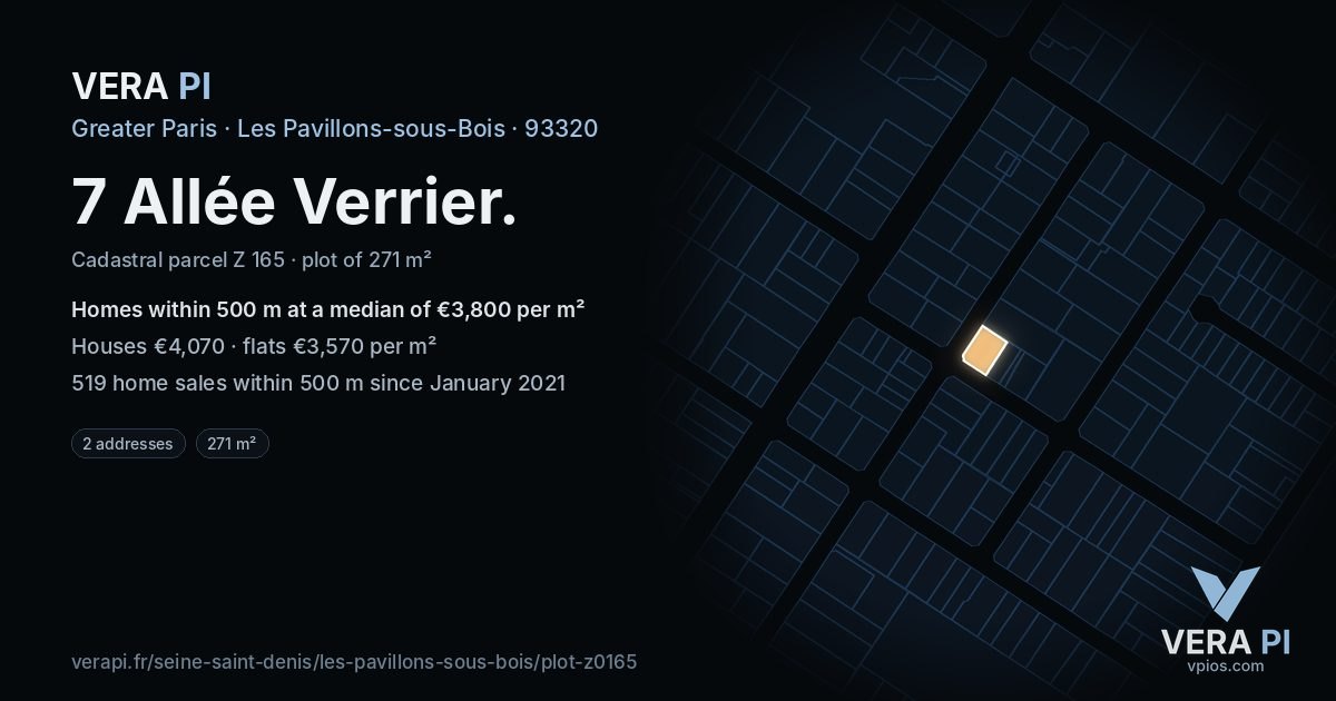 7 Allée Verrier, Les Pavillons-sous-Bois at night – the plot lit, the parcels around coloured by the prices near them