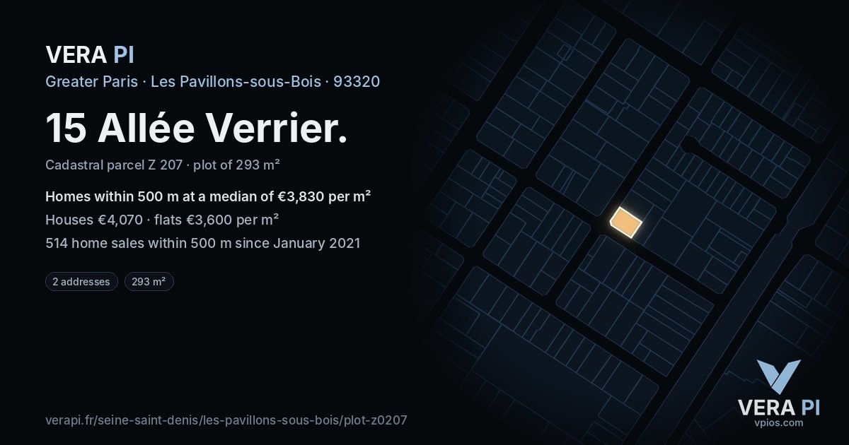 15 Allée Verrier, Les Pavillons-sous-Bois at night – the plot lit, the parcels around coloured by the prices near them