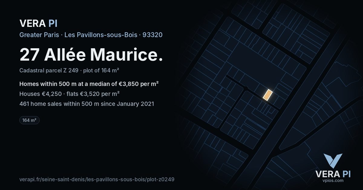 27 Allée Maurice, Les Pavillons-sous-Bois at night – the plot lit, the parcels around coloured by the prices near them