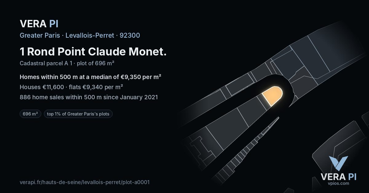 1 Rond Point Claude Monet, Levallois-Perret at night – the plot lit, the parcels around coloured by the prices near them