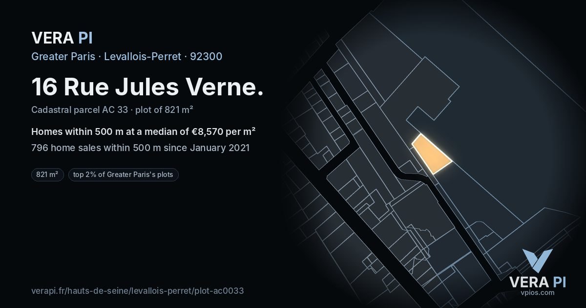 16 Rue Jules Verne, Levallois-Perret at night – the plot lit, the parcels around coloured by the prices near them