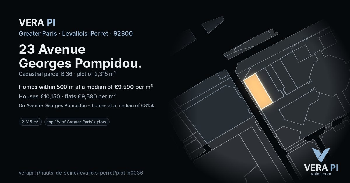 23 Avenue Georges Pompidou, Levallois-Perret at night – the plot lit, the parcels around coloured by the prices near them