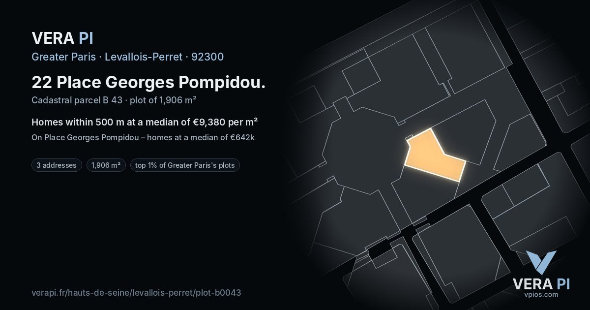 22 Place Georges Pompidou, Levallois-Perret at night – the plot lit, the parcels around coloured by the prices near them