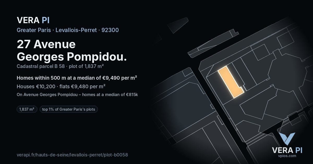 27 Avenue Georges Pompidou, Levallois-Perret at night – the plot lit, the parcels around coloured by the prices near them