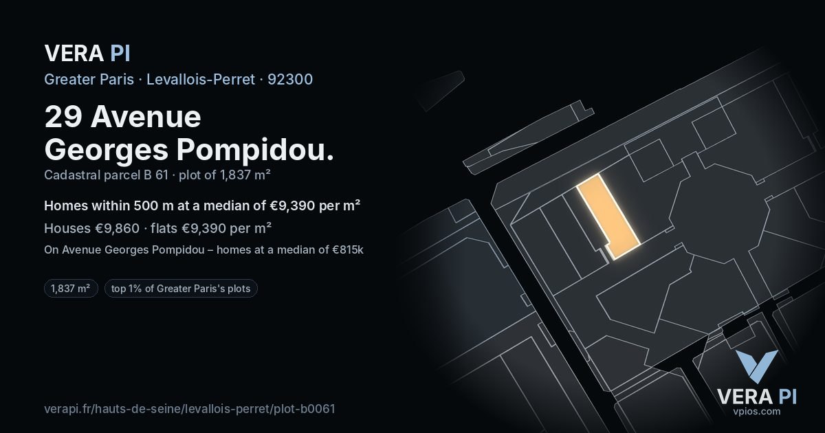 29 Avenue Georges Pompidou, Levallois-Perret at night – the plot lit, the parcels around coloured by the prices near them