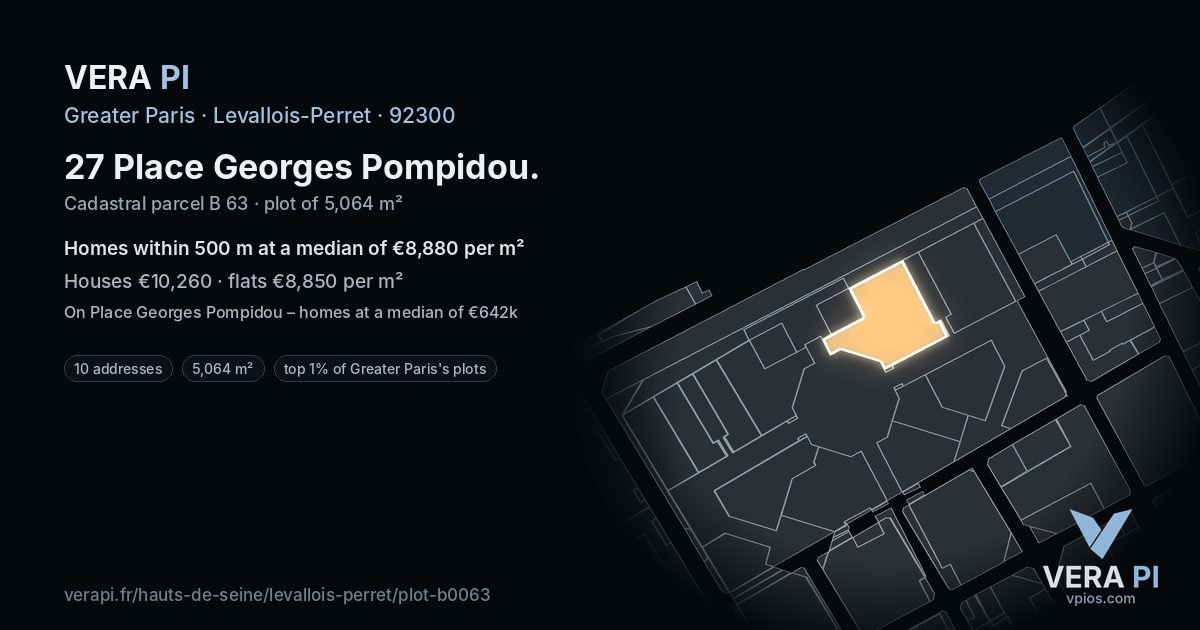 27 Place Georges Pompidou, Levallois-Perret at night – the plot lit, the parcels around coloured by the prices near them