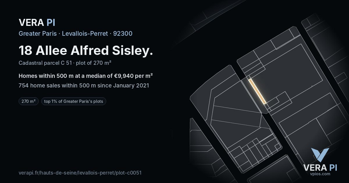 18 Allee Alfred Sisley, Levallois-Perret at night – the plot lit, the parcels around coloured by the prices near them