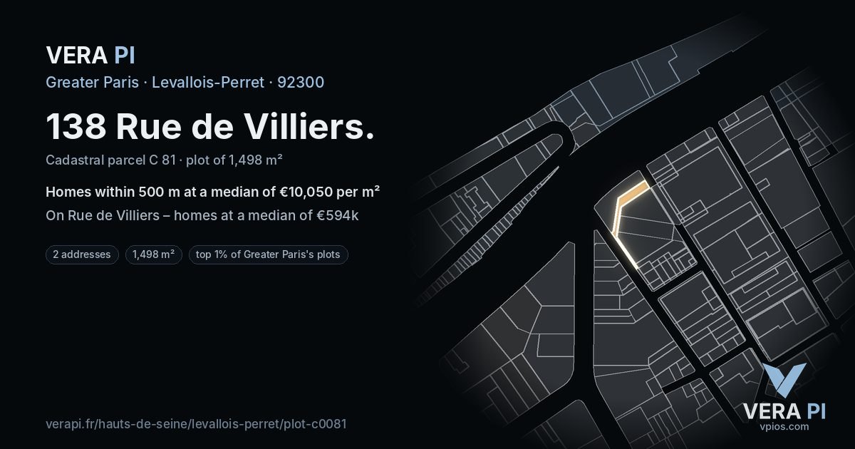 138 Rue de Villiers, Levallois-Perret at night – the plot lit, the parcels around coloured by the prices near them