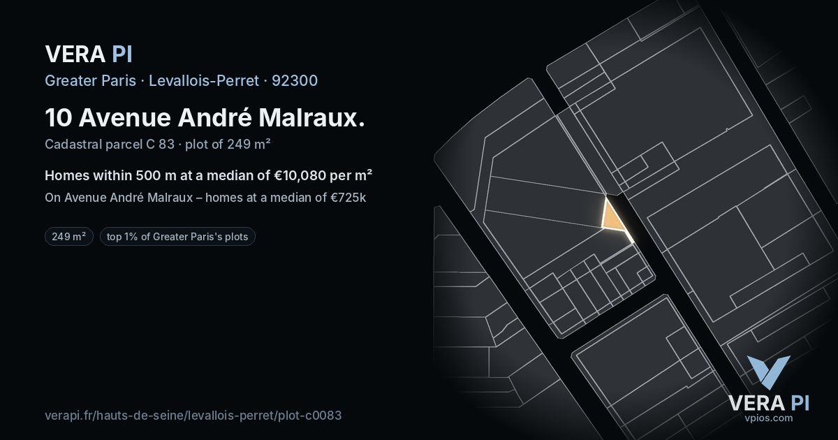 10 Avenue André Malraux, Levallois-Perret at night – the plot lit, the parcels around coloured by the prices near them