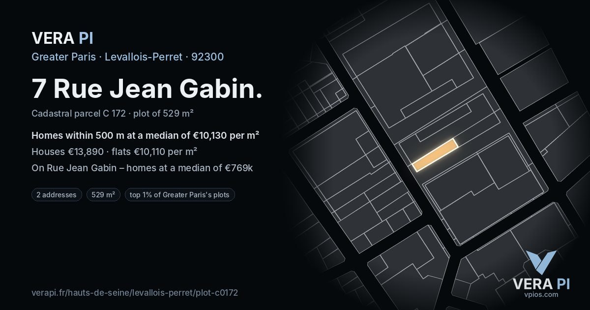 7 Rue Jean Gabin, Levallois-Perret at night – the plot lit, the parcels around coloured by the prices near them