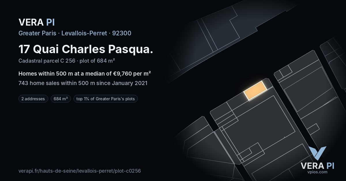 17 Quai Charles Pasqua, Levallois-Perret at night – the plot lit, the parcels around coloured by the prices near them