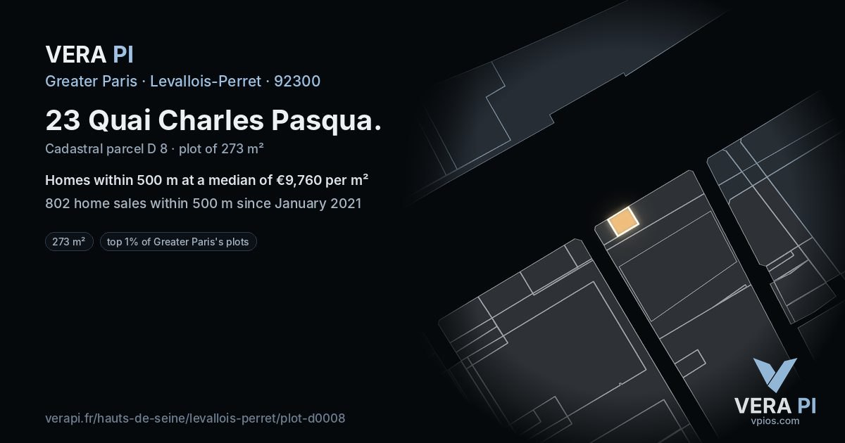 23 Quai Charles Pasqua, Levallois-Perret at night – the plot lit, the parcels around coloured by the prices near them