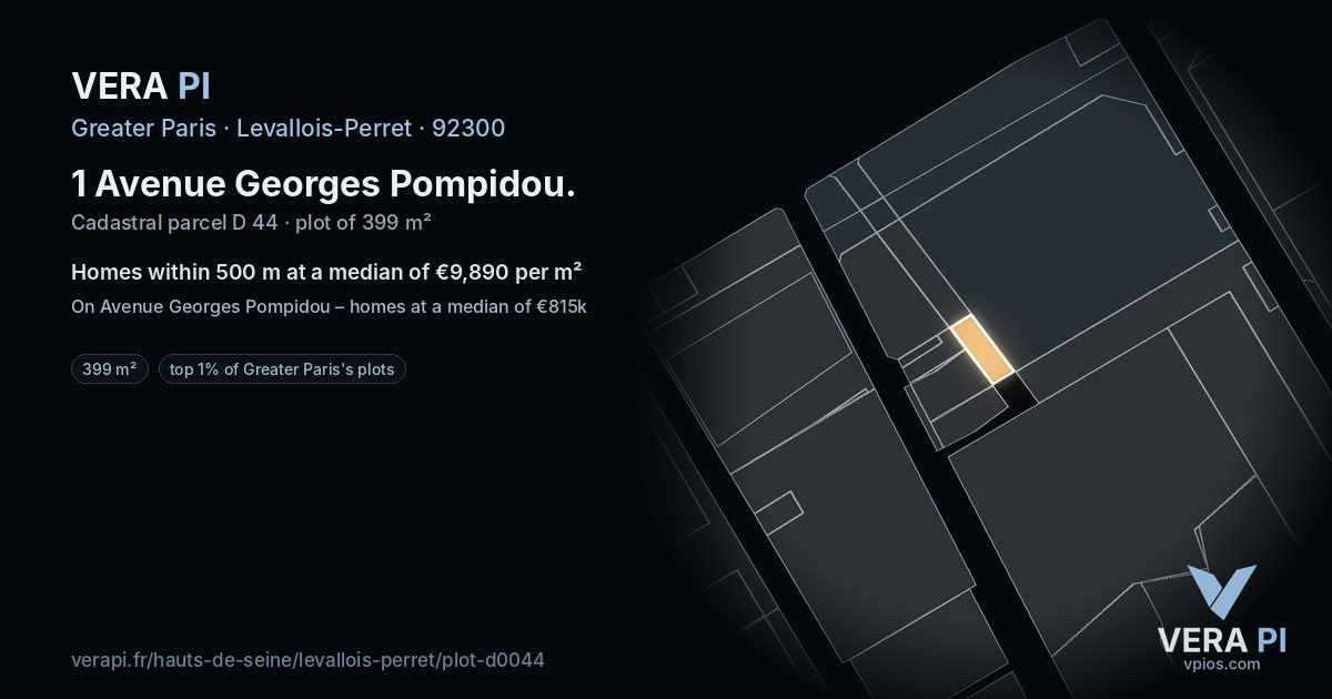 1 Avenue Georges Pompidou, Levallois-Perret at night – the plot lit, the parcels around coloured by the prices near them