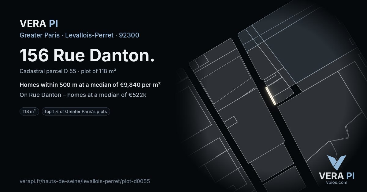 156 Rue Danton, Levallois-Perret at night – the plot lit, the parcels around coloured by the prices near them
