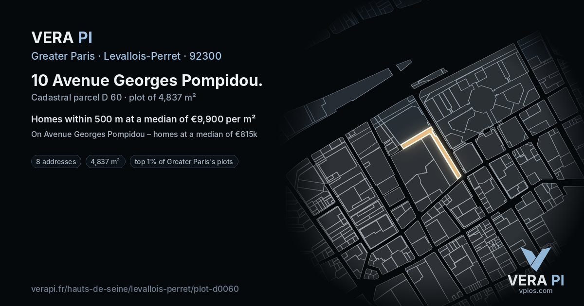 10 Avenue Georges Pompidou, Levallois-Perret at night – the plot lit, the parcels around coloured by the prices near them