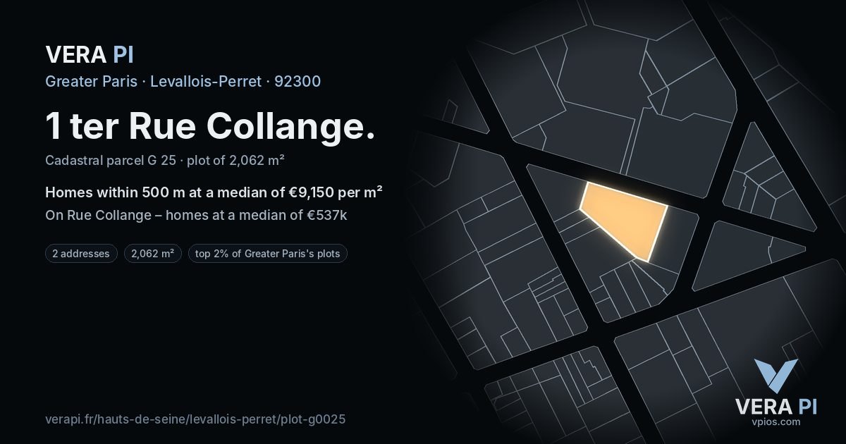 1 ter Rue Collange, Levallois-Perret at night – the plot lit, the parcels around coloured by the prices near them