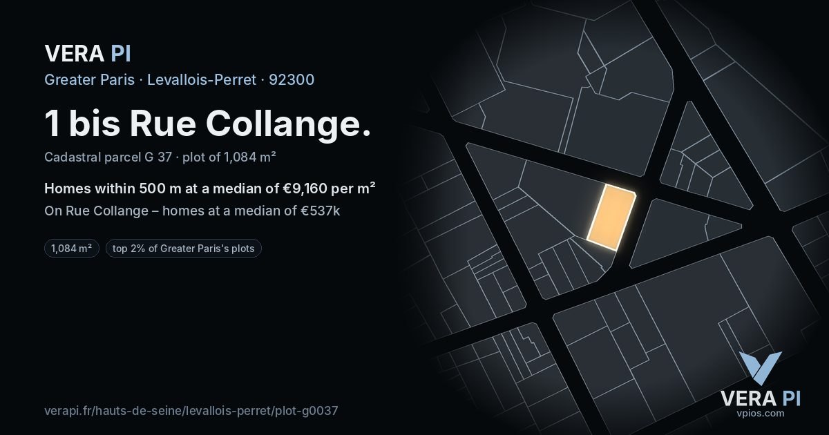 1 bis Rue Collange, Levallois-Perret at night – the plot lit, the parcels around coloured by the prices near them