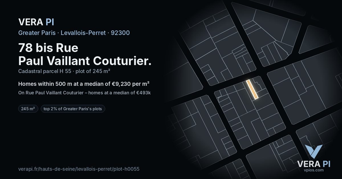 78 bis Rue Paul Vaillant Couturier, Levallois-Perret at night – the plot lit, the parcels around coloured by the prices near them