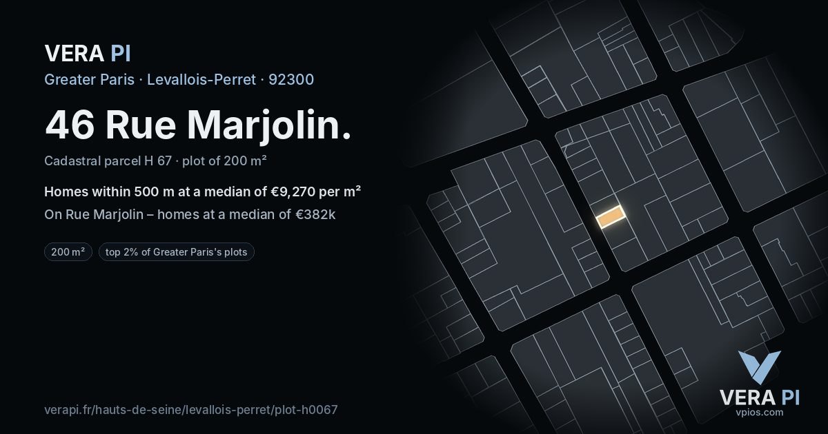 46 Rue Marjolin, Levallois-Perret at night – the plot lit, the parcels around coloured by the prices near them