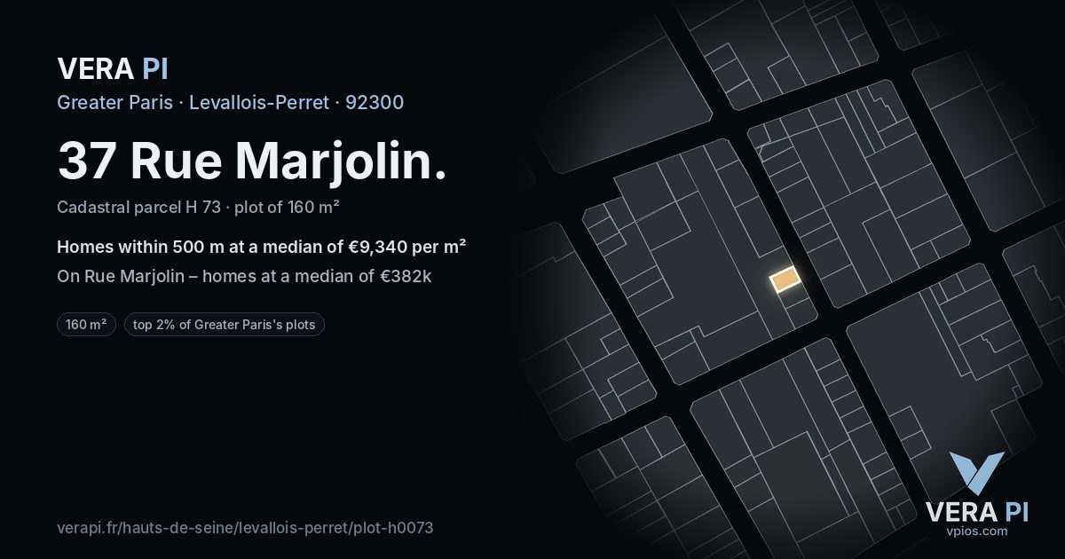 37 Rue Marjolin, Levallois-Perret at night – the plot lit, the parcels around coloured by the prices near them
