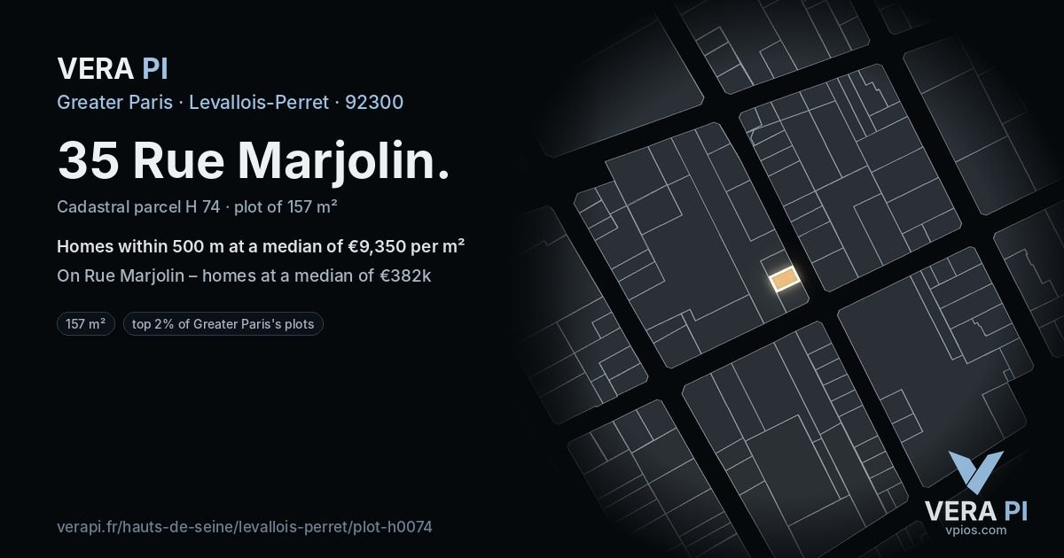 35 Rue Marjolin, Levallois-Perret at night – the plot lit, the parcels around coloured by the prices near them