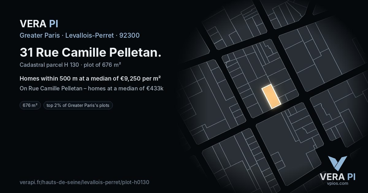 31 Rue Camille Pelletan, Levallois-Perret at night – the plot lit, the parcels around coloured by the prices near them