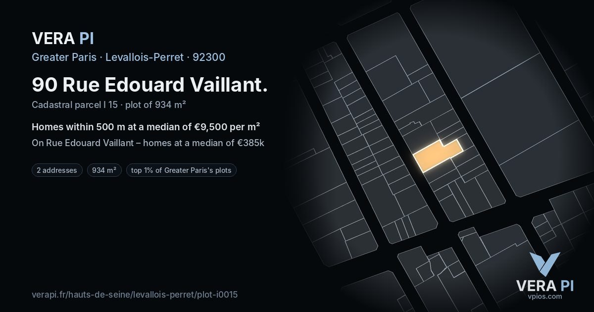 90 Rue Edouard Vaillant, Levallois-Perret at night – the plot lit, the parcels around coloured by the prices near them