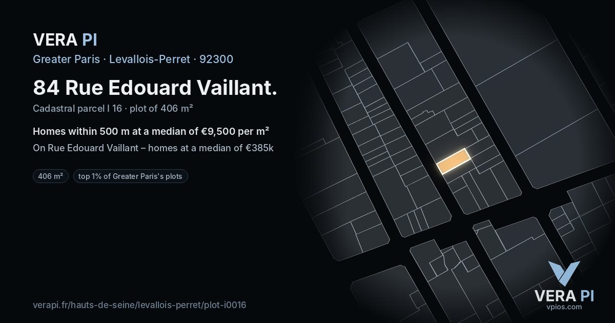 84 Rue Edouard Vaillant, Levallois-Perret at night – the plot lit, the parcels around coloured by the prices near them