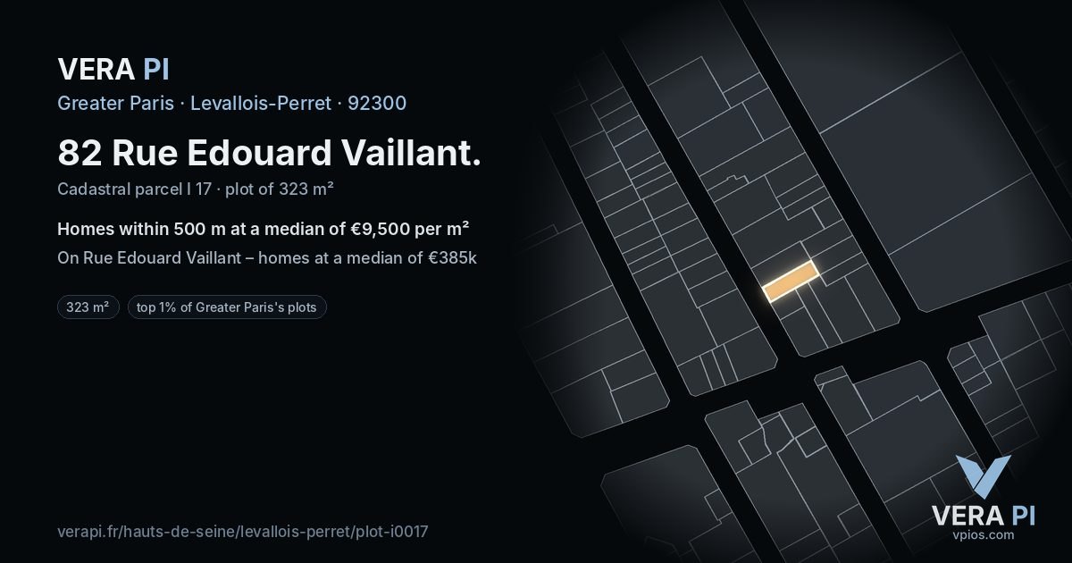 82 Rue Edouard Vaillant, Levallois-Perret at night – the plot lit, the parcels around coloured by the prices near them